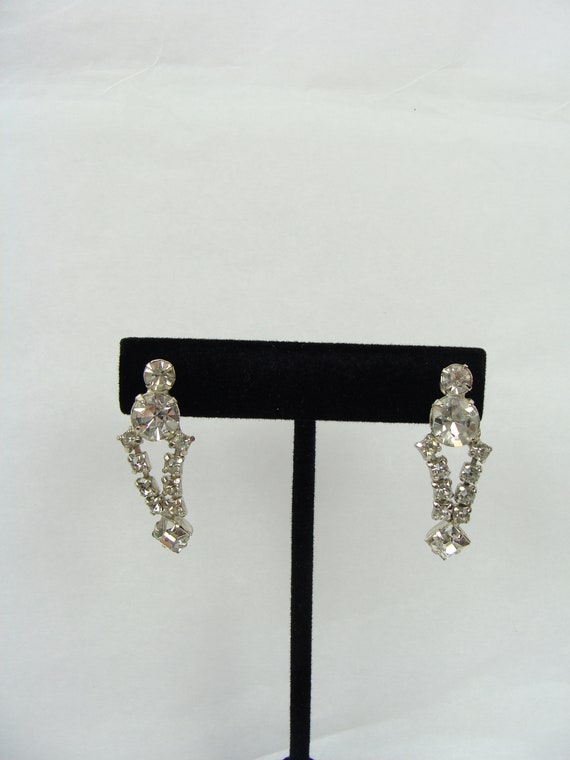 Vintage Rhinestone Drop Earrings 50s Faux Diamond… - image 4
