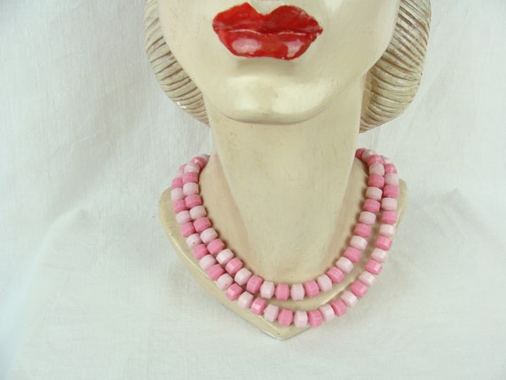 Vintage Beaded Necklace 60s Pink Multi Strand Mod… - image 9