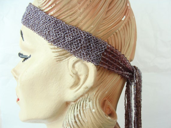 Vintage Beaded Belt 80s Headband Scarf Shawl OOAK… - image 4