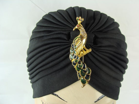Vintage Peacock Brooch 70s Enamel Rhinestone Gold… - image 10