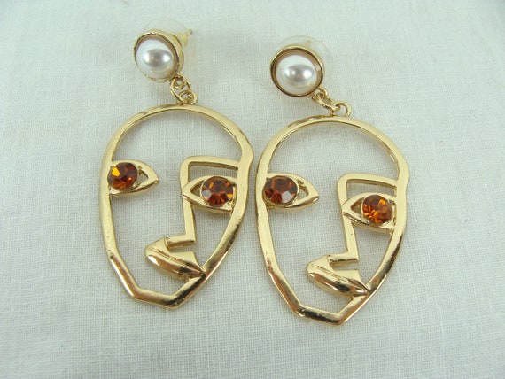 Vintage Face Earrings 90s Picasso Style Drop Earr… - image 9