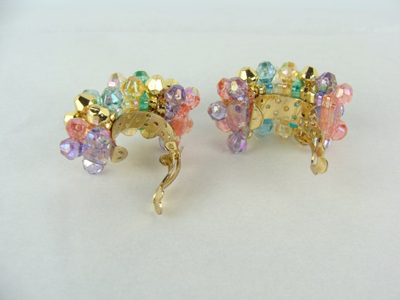 Vintage Beaded Half Hoop Earrings 80s Colorful Pa… - image 5