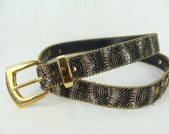 1980’s Black and Gold Embellishment Belt 80s Vintage Black Gold Studded Rhinestone Belt by Michael  main image 4