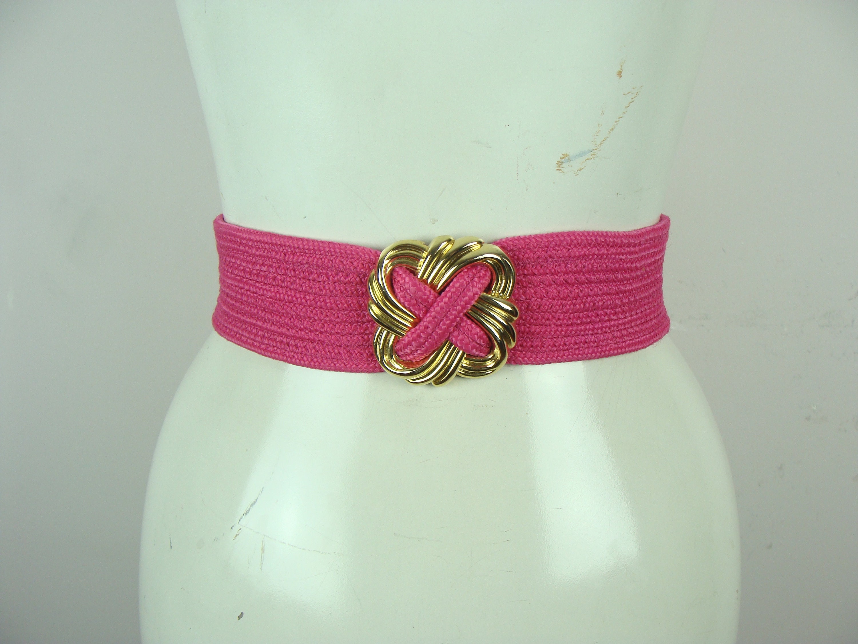 Vintage Pink Belt 80s Gold Tone Velcro 