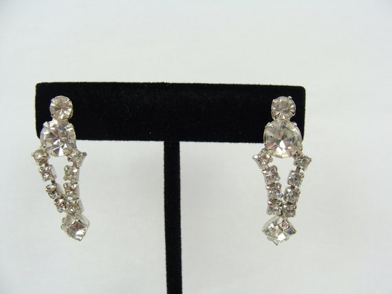 Vintage Rhinestone Drop Earrings 50s Faux Diamond… - image 2