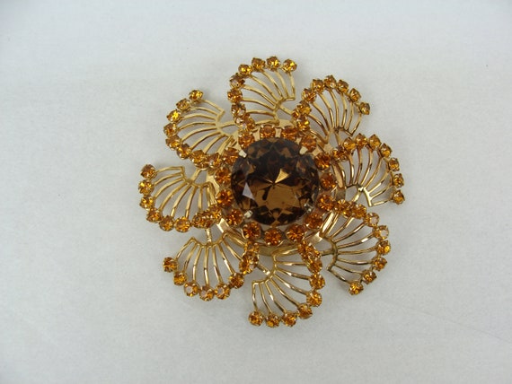 Vintage Rhinestone Brooch Oversized Flower 60s Sw… - image 6