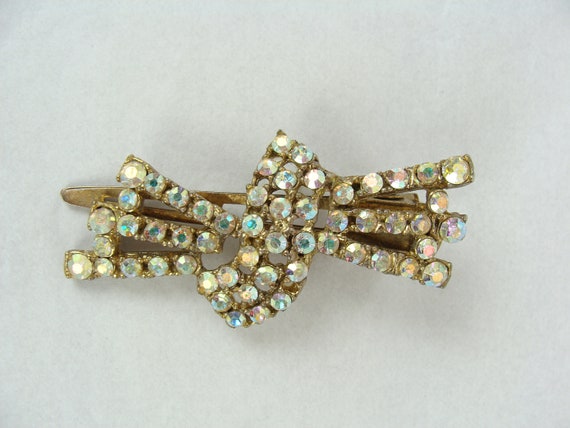 Vintage Rhinestone Hair Clip 50s Aurora Borealis … - image 1