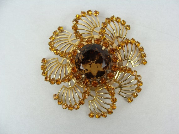 Vintage Rhinestone Brooch Oversized Flower 60s Sw… - image 5