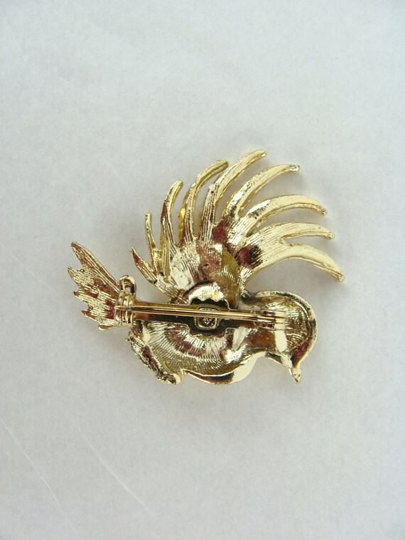 Vintage Bird Brooch 60s Gold Tone Rhinestone Eye … - image 6