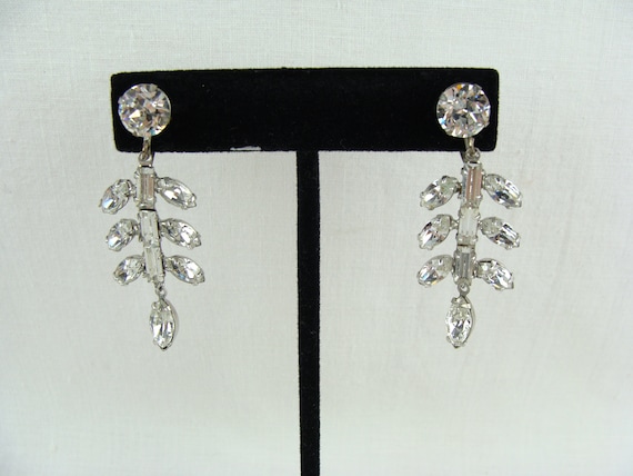 Vintage Rhinestone Drop Earrings 50s Diamante Flo… - image 4