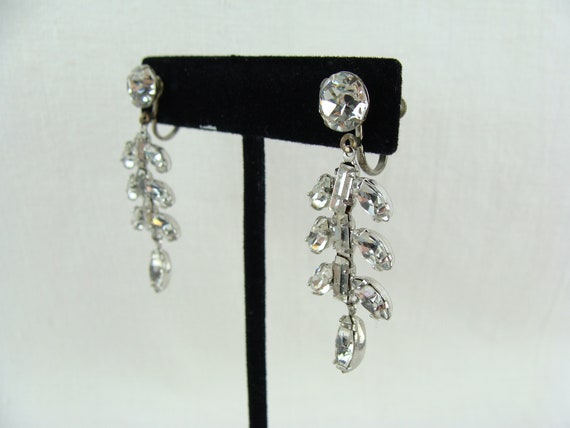 Vintage Rhinestone Drop Earrings 50s Diamante Flo… - image 2