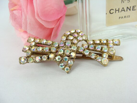 Vintage Rhinestone Hair Clip 50s Aurora Borealis … - image 7