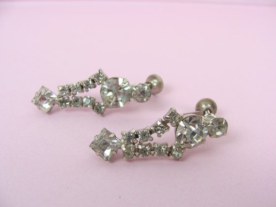 Vintage Rhinestone Drop Earrings 50s Faux Diamond… - image 6