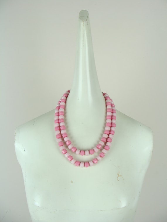 Vintage Beaded Necklace 60s Pink Multi Strand Mod… - image 1