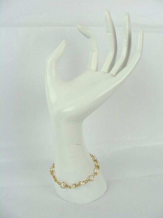 Vintage Faux Pearl Bracelet 90s Simple Chic Gold … - image 3