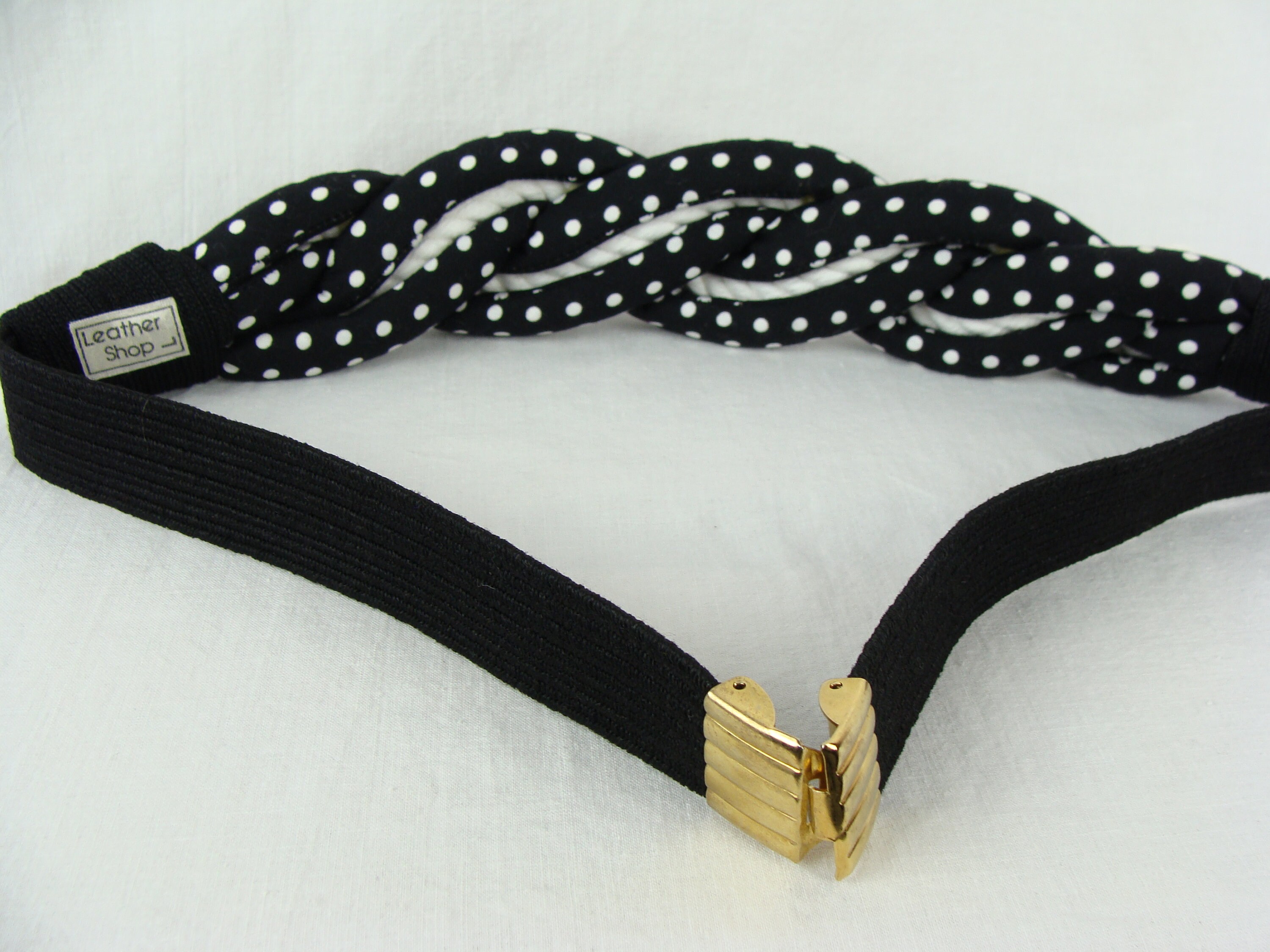 Vintage 80s Polka Dot Braided Belt: Black & White Woven Rope 