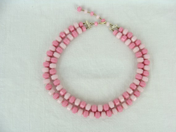 Vintage Beaded Necklace 60s Pink Multi Strand Mod… - image 7