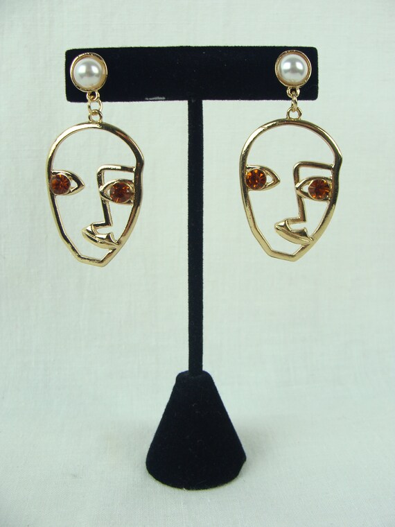 Vintage Face Earrings 90s Picasso Style Drop Earr… - image 2