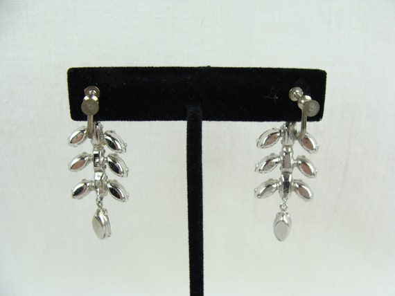 Vintage Rhinestone Drop Earrings 50s Diamante Flo… - image 5