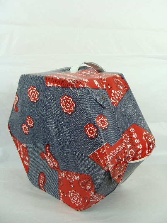 Vintage Train Case 60s Travel Luggage Bag Denim B… - image 3