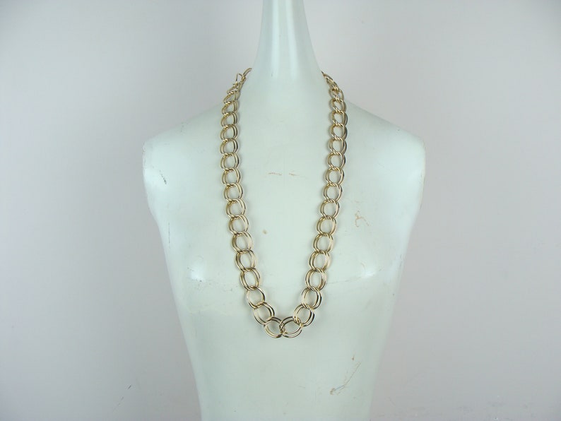 Vintage Chunky Chain Necklace 80s Gold Tone Double Chain Statement Necklace Long Necklace Simple Chic Cool Minimalist Basic Classic Minimal image 1