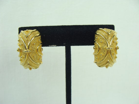 Vintage Earrings 80s Textured Gold Tone Byzantine… - image 3