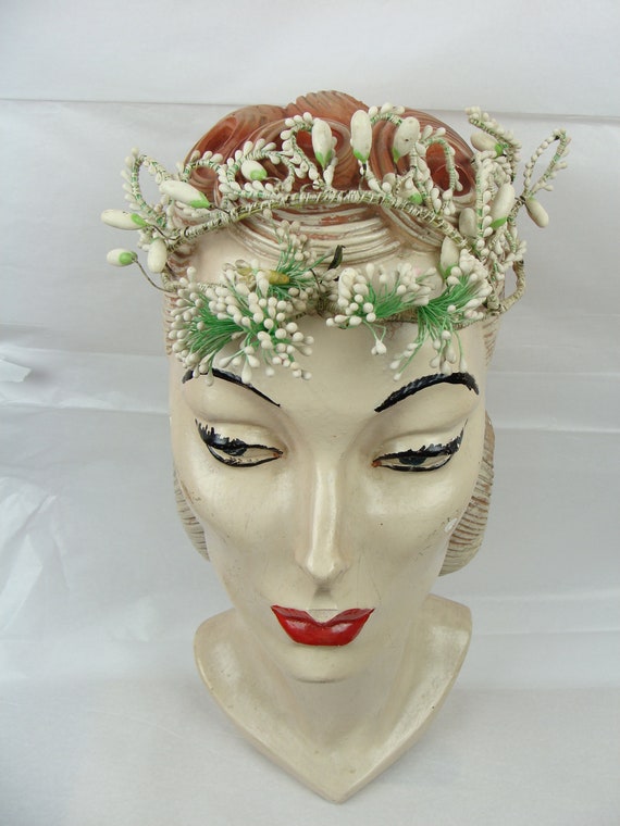 Vintage Wax Flower Bridal Crown 1920s Antique Floral … Gem