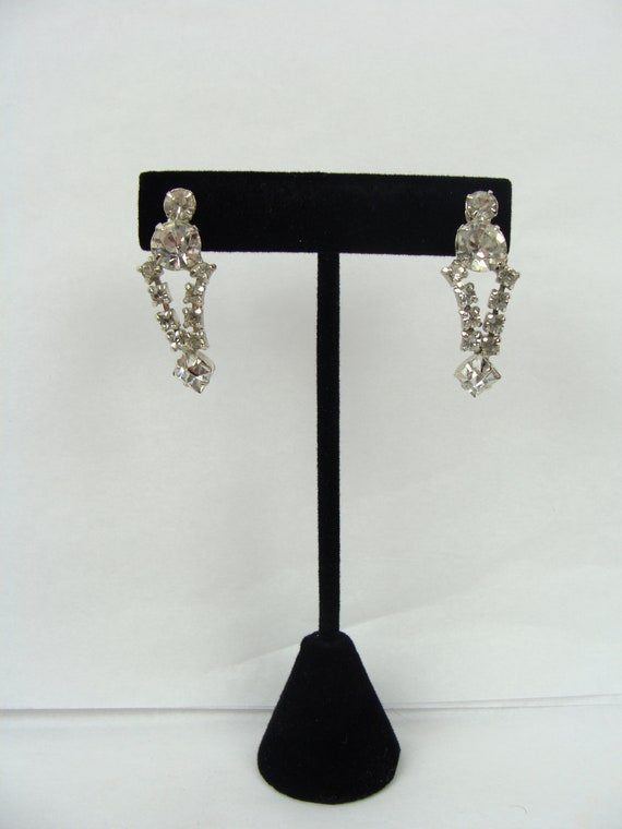Vintage Rhinestone Drop Earrings 50s Faux Diamond… - image 3