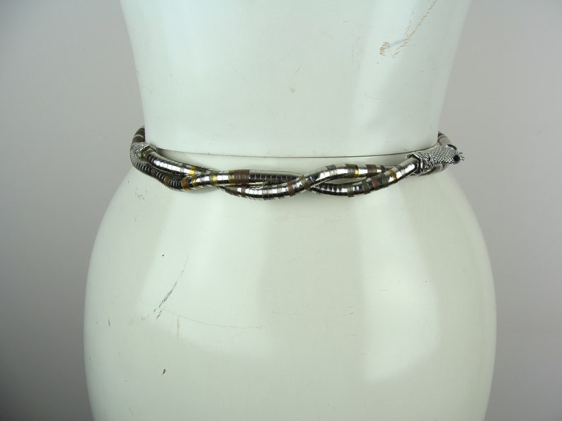 Vintage Snake Necklace Belt Bracelet 70s Articulated Mixed Metal Stacked Beads Coil Serpentine Spine Chain Wrap OOAK Unique Statement Piece