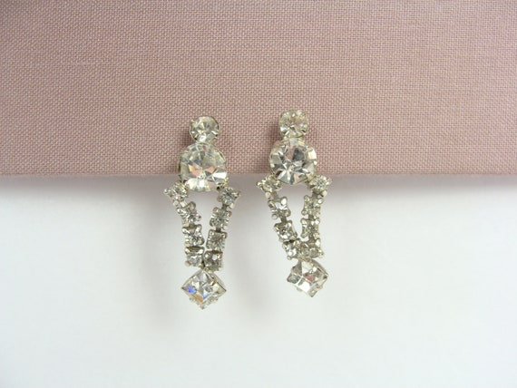 Vintage Rhinestone Drop Earrings 50s Faux Diamond… - image 9