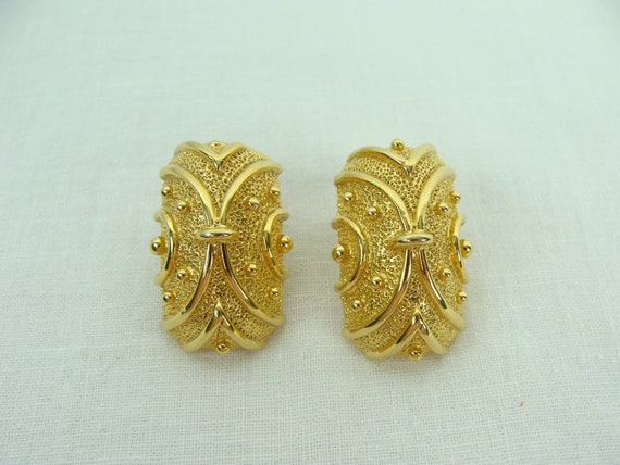 Vintage Earrings 80s Textured Gold Tone Byzantine… - image 8