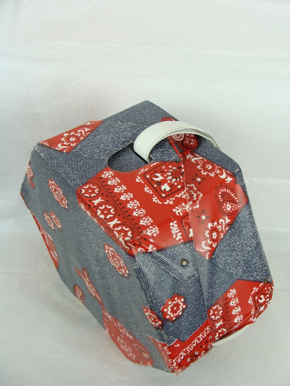 Vintage Train Case 60s Travel Luggage Bag Denim B… - image 4