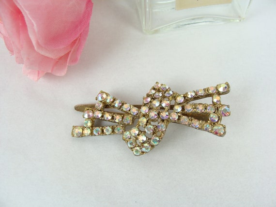 Vintage Rhinestone Hair Clip 50s Aurora Borealis … - image 5