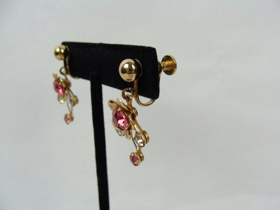 Vintage Flower Earrings 50s Drop Earrings Pink Rh… - image 4