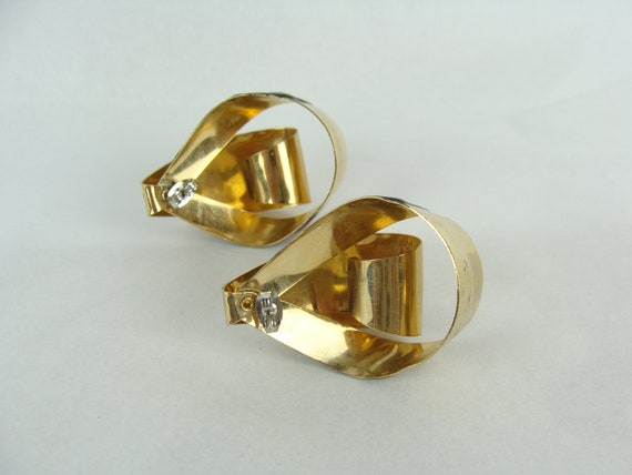 Vintage Statement Earrings 80s Gold Tone Painted … - image 10