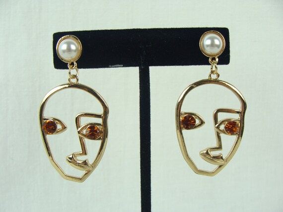 Vintage Face Earrings 90s Picasso Style Drop Earr… - image 7