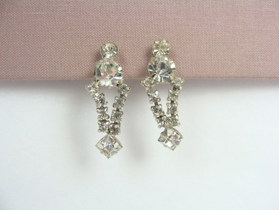 Vintage Rhinestone Drop Earrings 50s Faux Diamond… - image 8