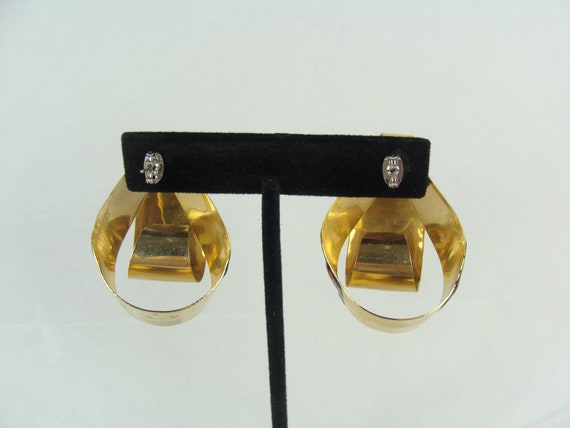 Vintage Statement Earrings 80s Gold Tone Painted … - image 5