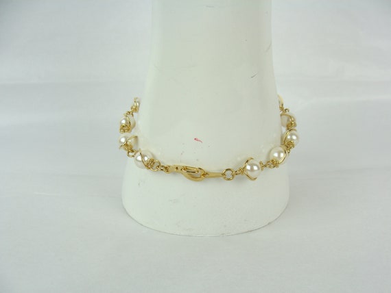 Vintage Faux Pearl Bracelet 90s Simple Chic Gold … - image 5