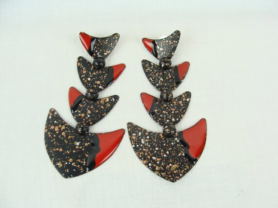 Splattered Paint Jewelry Mixed Metal Artist Jewelry Disks on Chain and Fringe Artist Spatter Brooch Artist Funky Statement Painter Pin