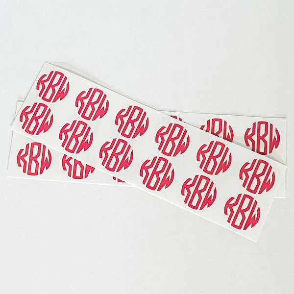 Set of 24 Small 3/4” Monogram Decals; Small Monogram Stickers, Phone Charger Decal, Car Key Monogram, Personalized Stickers