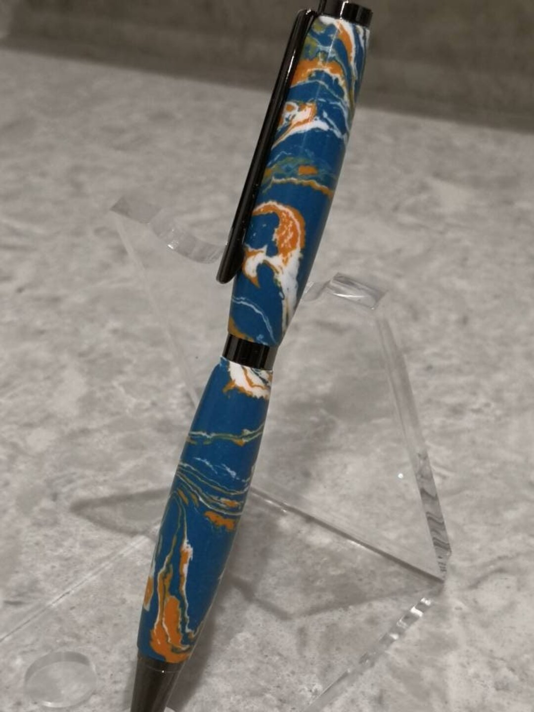 Slimline Blue White & Orange Ballpoint Pen Ideal Gift Birthday ...