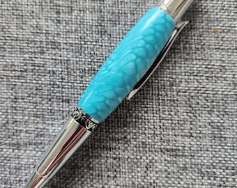 Light Blue Reptile Acrylic Ballpoint Pen - Chrome Trim - Ideal Gift Birthday Anniversary Student Mothers Day Fathers Day Easter