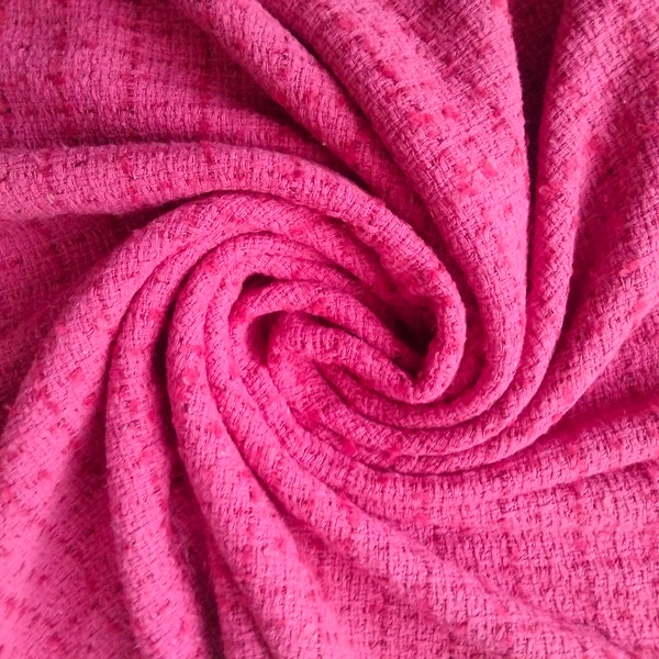 Tweed rose vif pour confection, couture luxe. Tissu au mètre couleur rose. Veste tailleur.