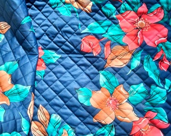 COUPON FABRIC quilted blue, flower pattern. Fabric jacket, bombers...