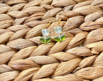 White Tulip Bead Dangle Earrings