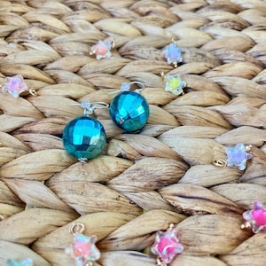 Blue Disco Ball Dangle Earrings