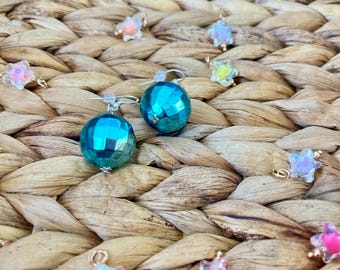 Blue Disco Ball Dangle Earrings