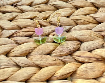 Pink Tulip Bead Dangle Earrings