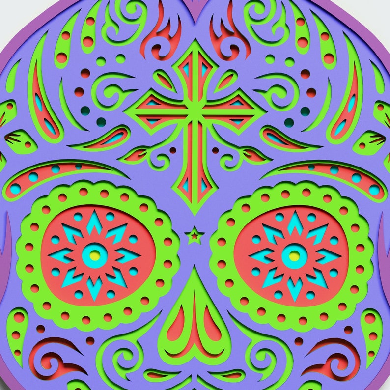 Download Multilayer Sugar Skull Mandala S5 DXF SVG Vector Mexican ...